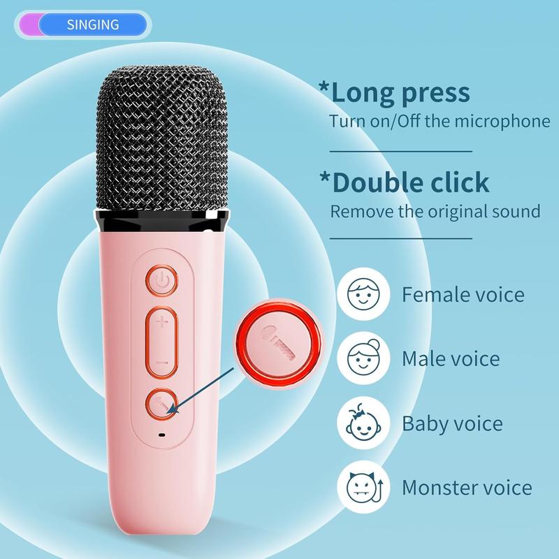 Mini Karaoke Machine for Adults and Kids, Portable Bluetooth Speaker with 2 Wireless Microphone, Led Lights Karaoke Gifts for Girls Boys Birthday Home Party - 6
